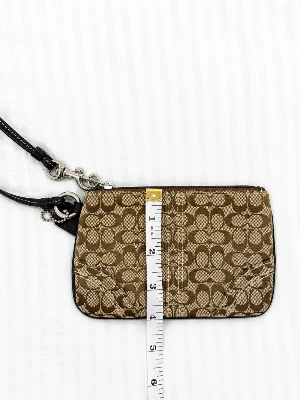 Coach Signature C Jacquard Wristlet Brown Tan